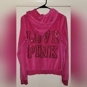 Victoria's Secret PINK Vintage Y2K Bling Velour Hott Pink Zip Up Size L